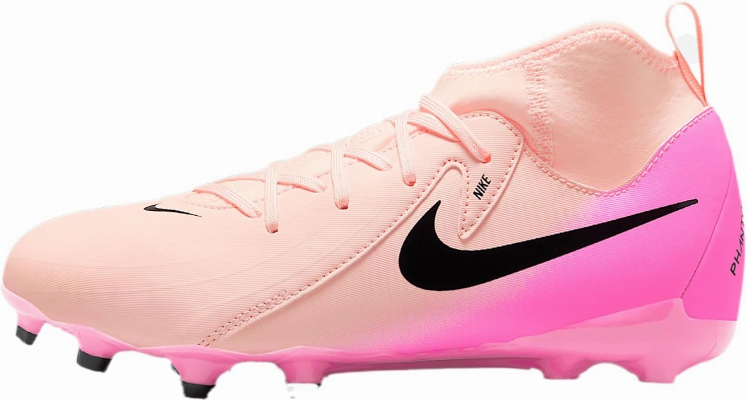 Nike Jr. Phantom Luna 2 Academy Little/Big Kids' MG Soccer Cleats (FJ2603-800, Crimson Tint/Pink Blast/Black)