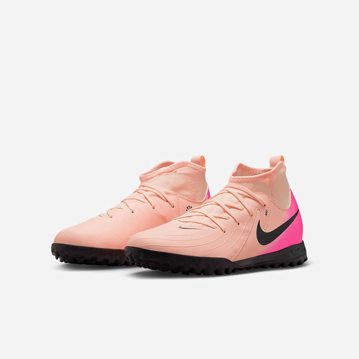Nike Jr. Phantom Luna 2 Academy Little/Big Kids' TF Soccer Shoes (FJ2610-800, Crimson Tint/Pink Blast/Black)