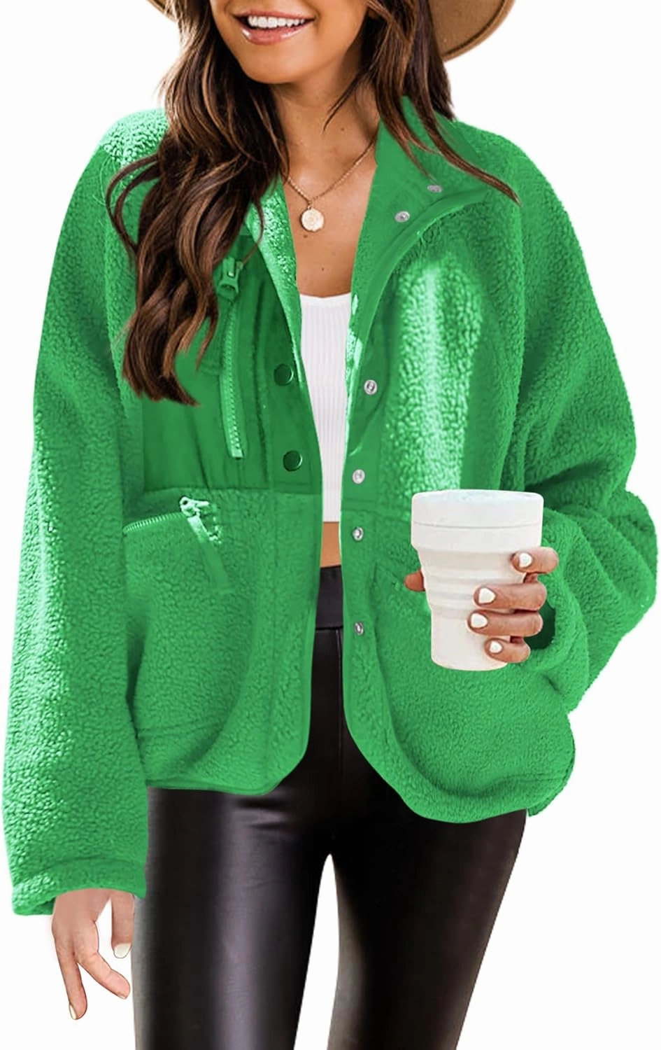 Nirovien Womens Fuzzy Fleece Jacket Button Down Sherpa Coats Casual Winter Warm Outwear with Pockets