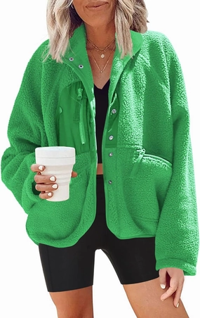 Nirovien Womens Fuzzy Fleece Jacket Button Down Sherpa Coats Casual Winter Warm Outwear with Pockets