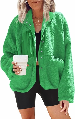 Nirovien Womens Fuzzy Fleece Jacket Button Down Sherpa Coats Casual Winter Warm Outwear with Pockets