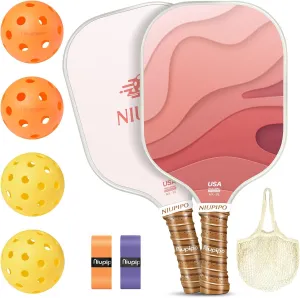 niupipo Pickleball Paddles Set of 2/4, USAPA Approved Fiberglass Surface Lightweight Pickle Ball Rackets with Honeycomb Core, 2 Indoor and 2 Outdoor Balls, 1 Carrying Bag for Beginner, Men, Women