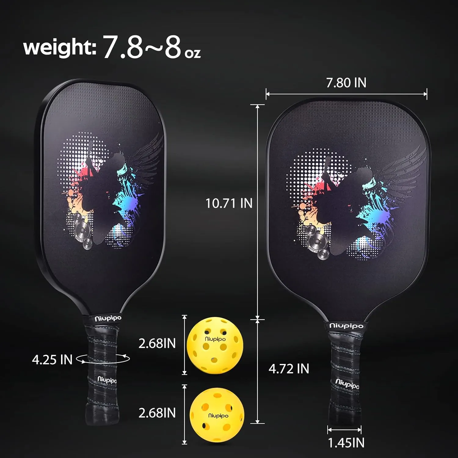 niupipo Pickleball Paddles Set of 2/4/1, USAPA Approved Graphite Carbon Fiber Pickleball Rackets, Polypropylene Honeycomb Core, Cushion 4.72In Grip, Bag/Cover, Pickle Ball Paddle Set for Men Women