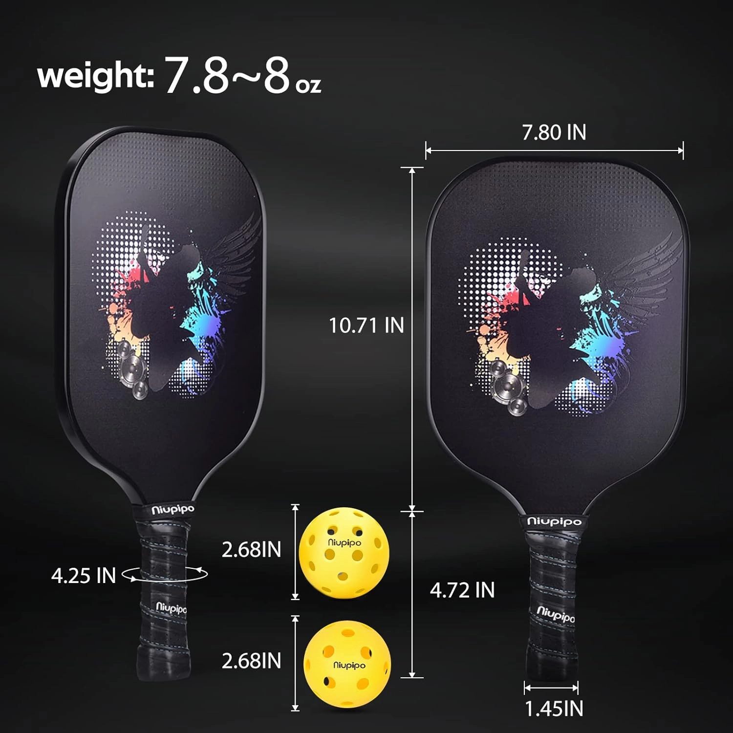 niupipo Pickleball Paddles Set of 2/4/1, USAPA Approved Graphite Carbon Fiber Pickleball Rackets, Polypropylene Honeycomb Core, Cushion 4.72In Grip, Bag/Cover, Pickle Ball Paddle Set for Men Women