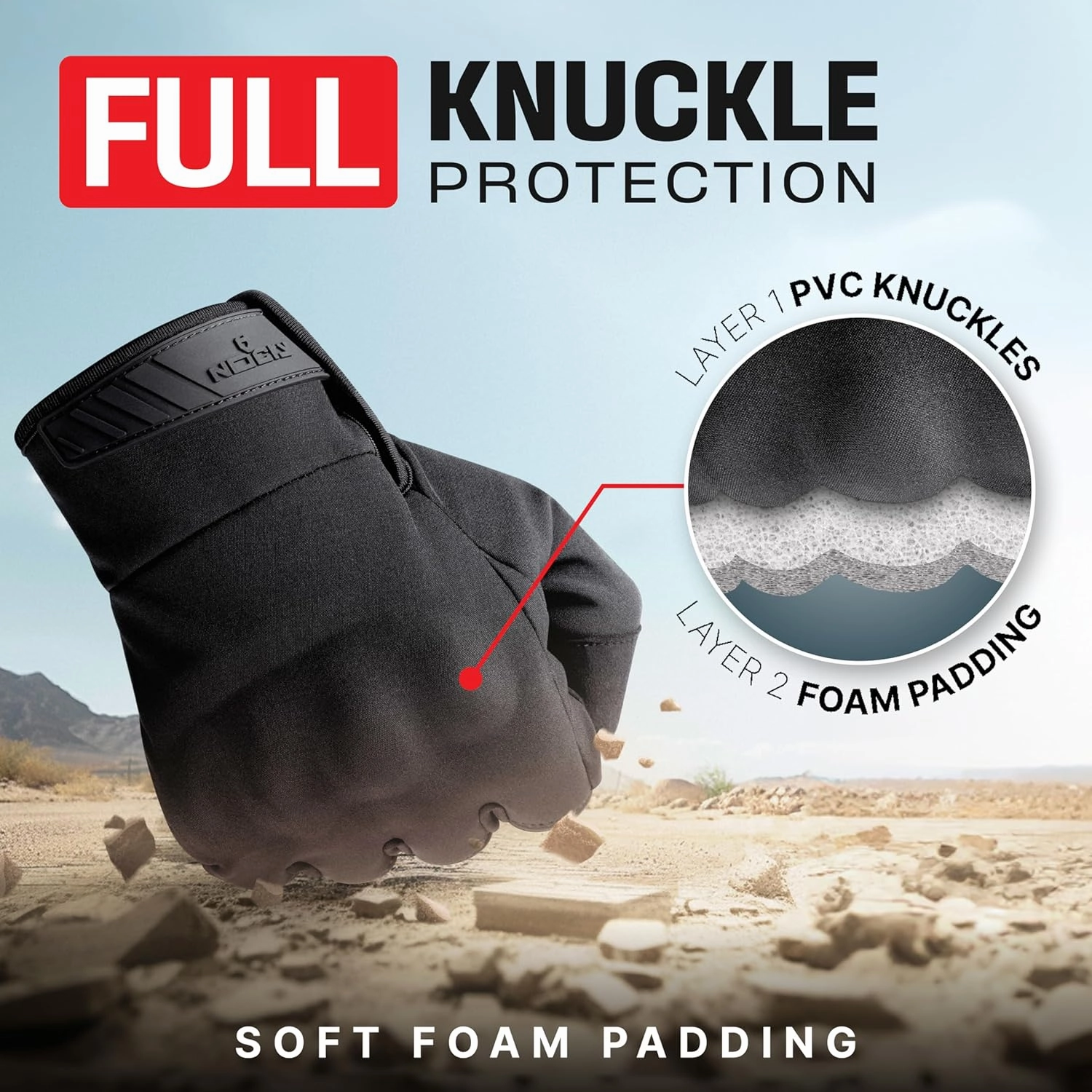 NoCry Water Resistant Tactical Shooting Gloves for Men with Soft Padded Knuckle Guards and Reinforced Palm with Non-Slip Grip — Ideal Heavy Duty Black Airsoft Gloves