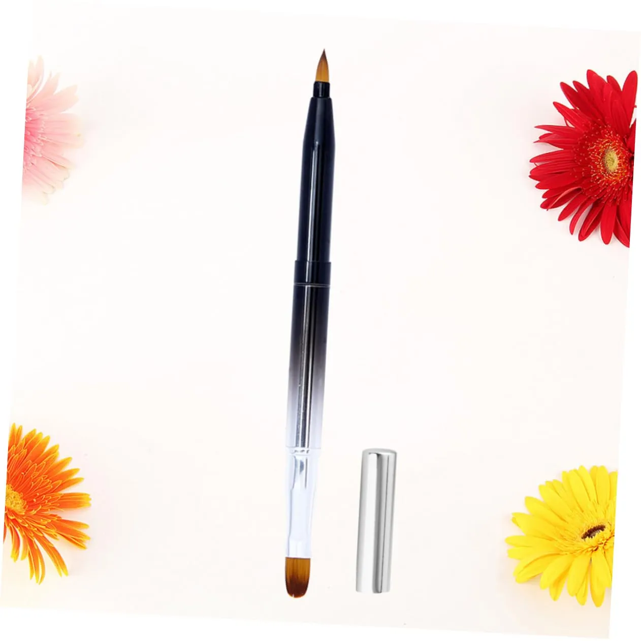 NOLITOY 2pcs Retractable Lip Brush for Makeup Dual-ended Flexible Lipstick Lip Gloss Applicator Compact Portable Design Metal Shell for Beauty Salons Home Use Black Gradient