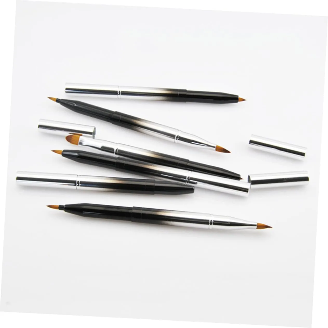 NOLITOY 2pcs Retractable Lip Brush for Makeup Dual-ended Flexible Lipstick Lip Gloss Applicator Compact Portable Design Metal Shell for Beauty Salons Home Use Black Gradient