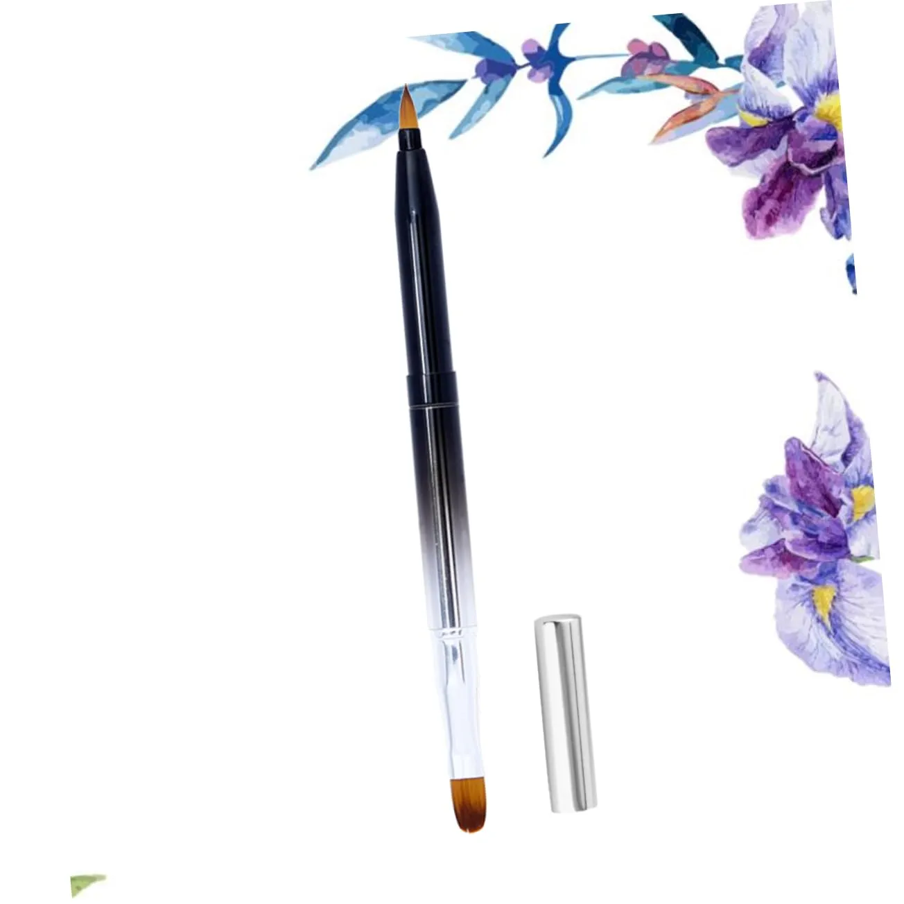 NOLITOY 2pcs Retractable Lip Brush for Makeup Dual-ended Flexible Lipstick Lip Gloss Applicator Compact Portable Design Metal Shell for Beauty Salons Home Use Black Gradient