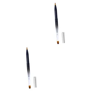 NOLITOY 2pcs Retractable Lip Brush for Makeup Dual-ended Flexible Lipstick Lip Gloss Applicator Compact Portable Design Metal Shell for Beauty Salons Home Use Black Gradient
