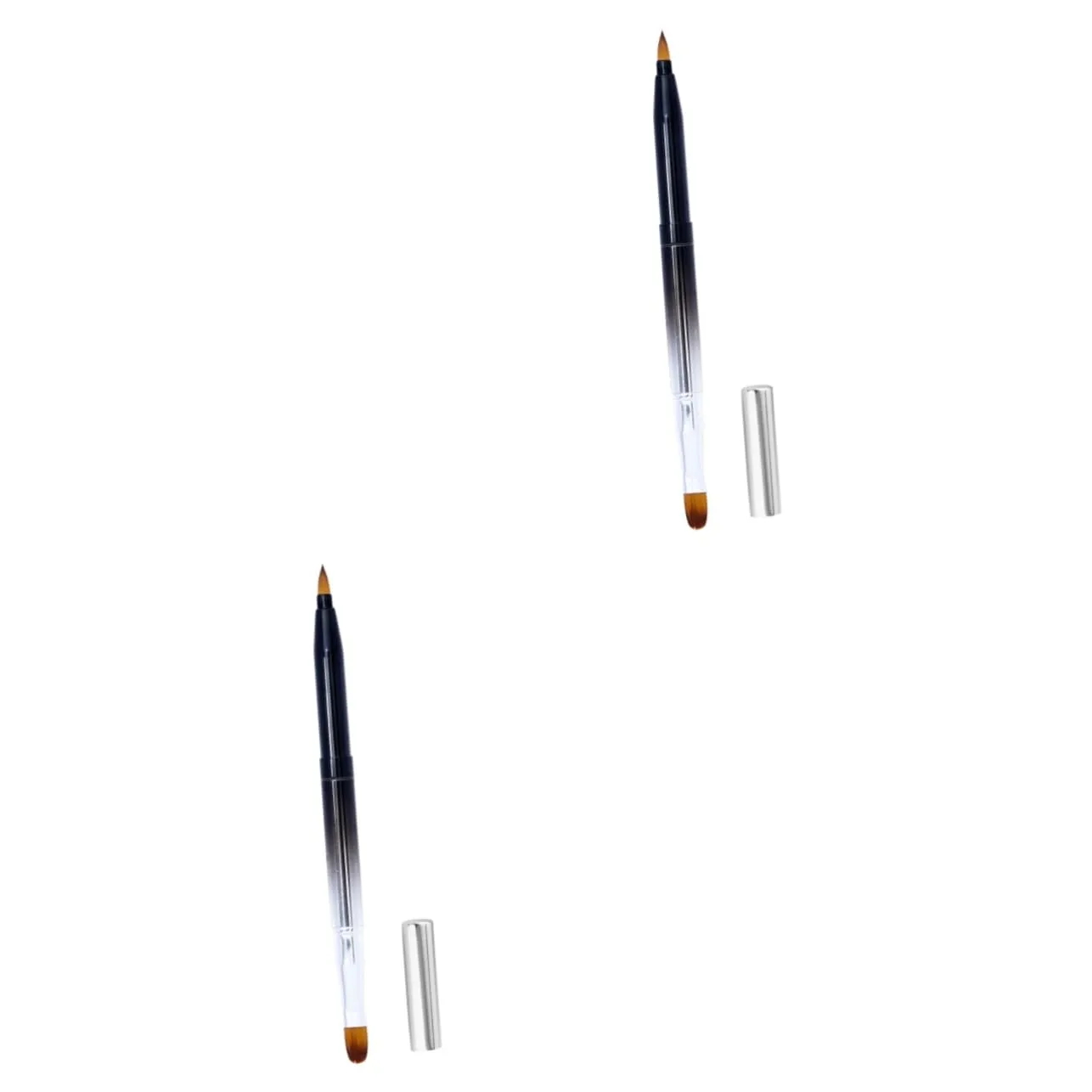 NOLITOY 2pcs Retractable Lip Brush for Makeup Dual-ended Flexible Lipstick Lip Gloss Applicator Compact Portable Design Metal Shell for Beauty Salons Home Use Black Gradient