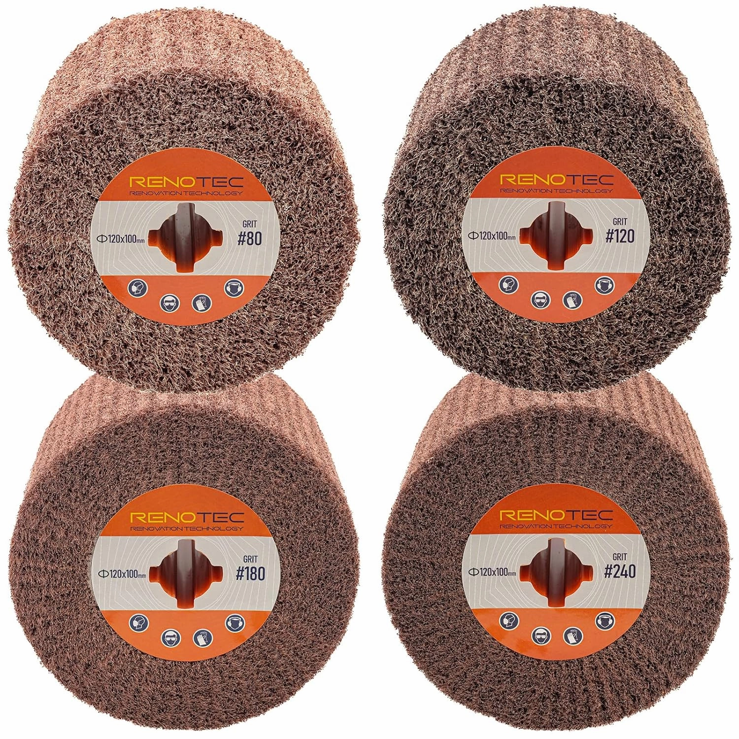 Non-Woven Wheel, 120x100mm, Italian Material, Wire Drawing Satin Finish of Metal Surface, Conditioning Drum Burnishing Wheel (80-240 Grit Set)
