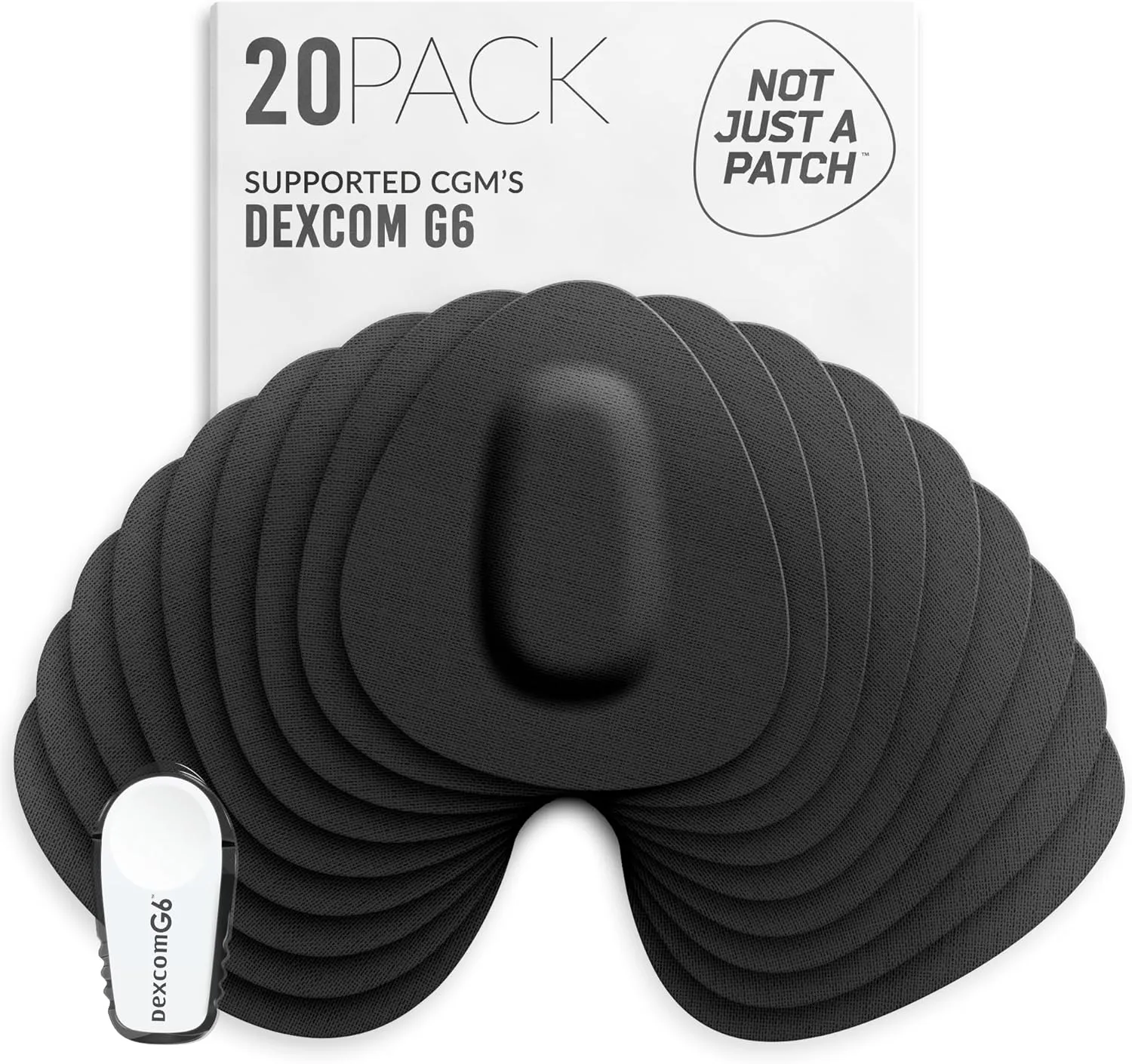 Not Just A Patch Dexcom G6 Adhesive Patches (20 Pack) - Dexcom G6 Stickers Adhesive Patches for Skin - Water Resistant Dexcom Overpatch G6 for Active Lifestyle 10-14 Days - Black