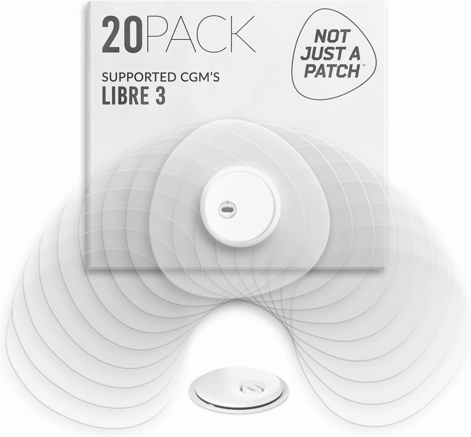 Not Just A Patch Freestyle Libre 3 Plus Sensor Covers (20 Pack) – Breathable, Sweatproof & Secure Hold – Precision-Cut Hole for Ventilation, Adhesion & Gentle Support – 10-14 Day Wear - Transparent