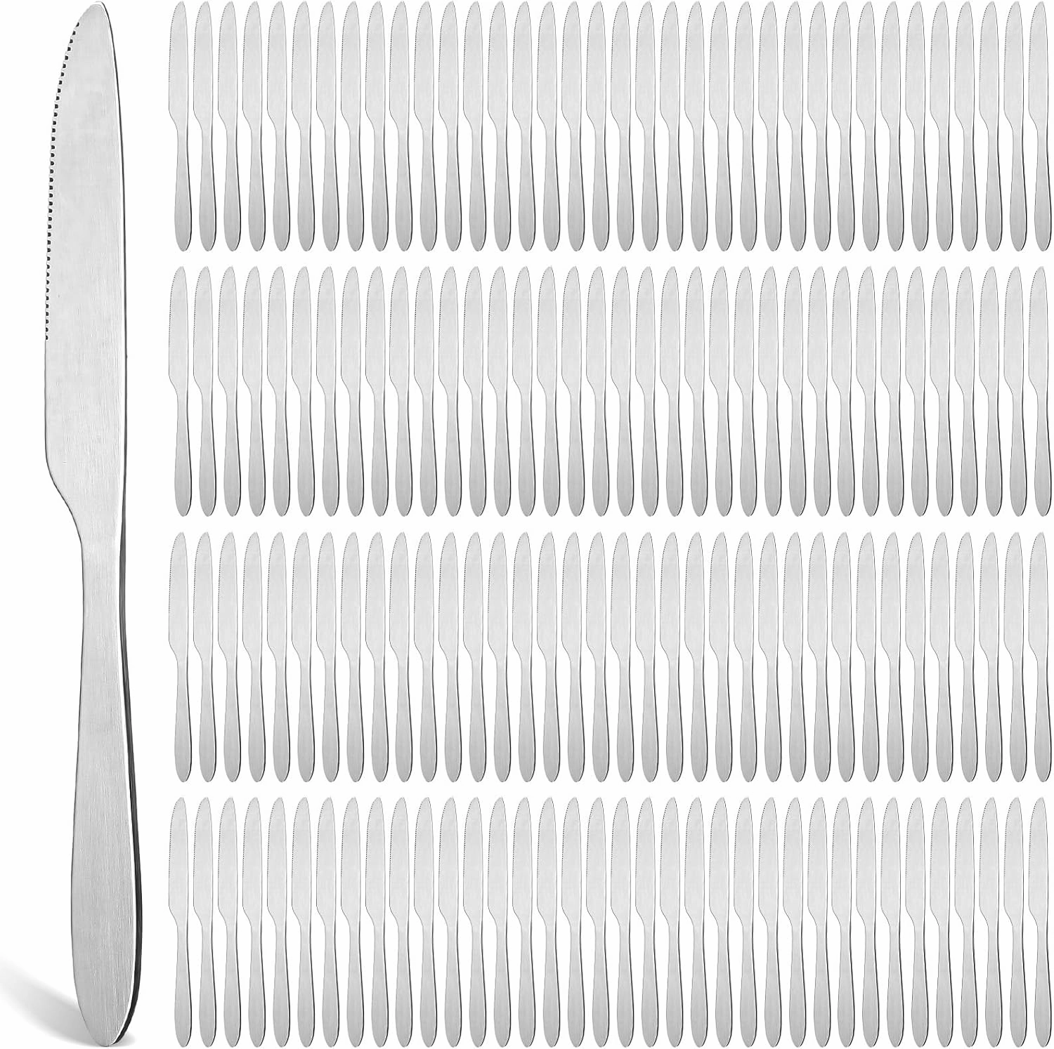 Nuenen 200 Pcs Dinner Knives Set 8.4 Inches Serrated Table Knives Durable Stainless Steel Butter Steak Silverware Bulk for Home, Restaurant, Kitchen, Dishwasher Safe and Mirror Polished
