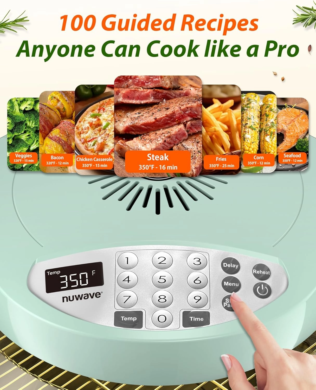 Nuwave Oven Pro Plus Air Fryer, Infra-Red Countertop, 2025 Advanced Convection, No Defrosting or Preheating, Cook Fresh or Frozen, Durable Power Dome, 100 Presets & 50 Memory, PFAS Free, Mint Green