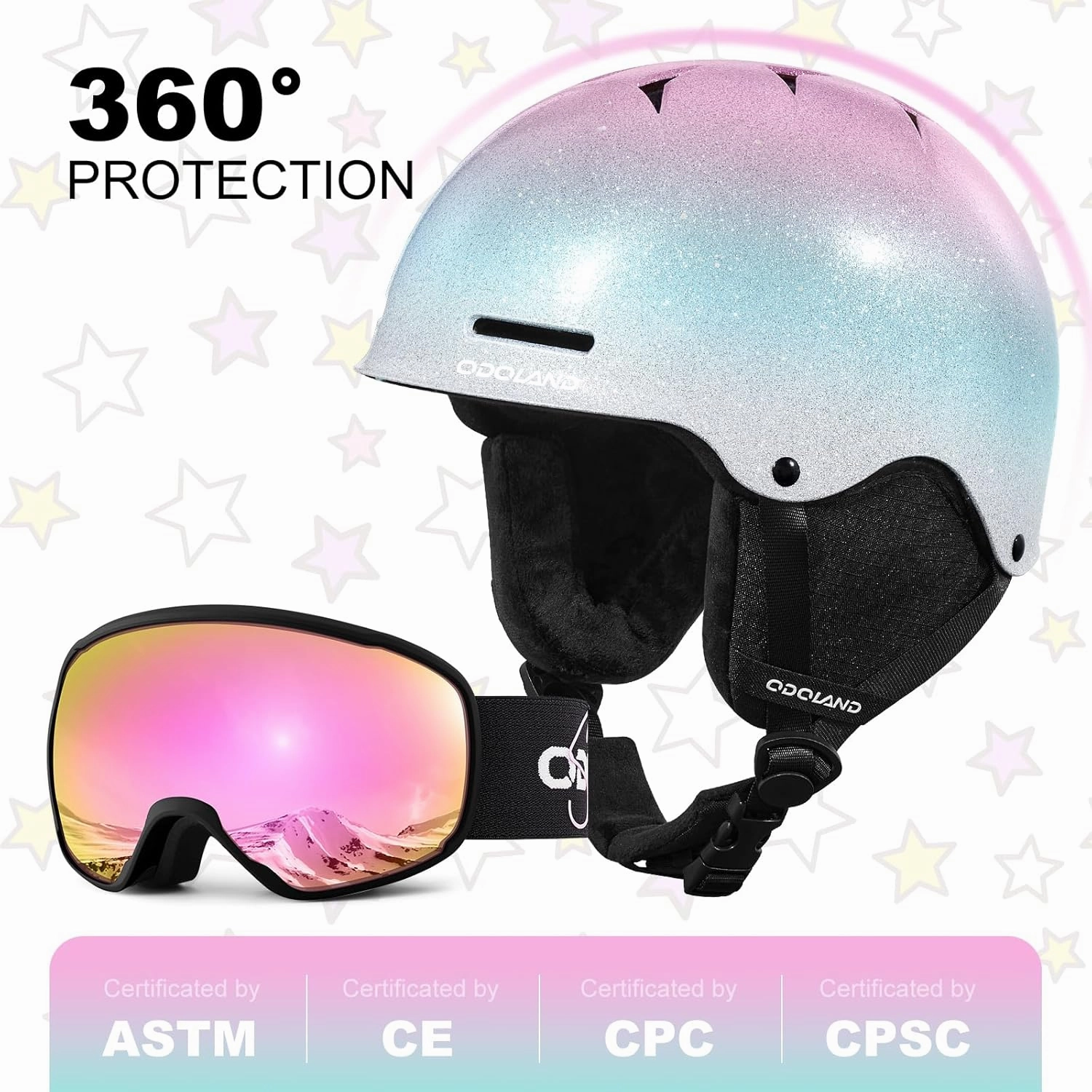Odoland Kids Ski Helmet, Snow Helmet with Ski Goggles, Shockproof, Windproof, Safety Snow Sports Helmets and Protective Goggles for Boys Girls and Youth