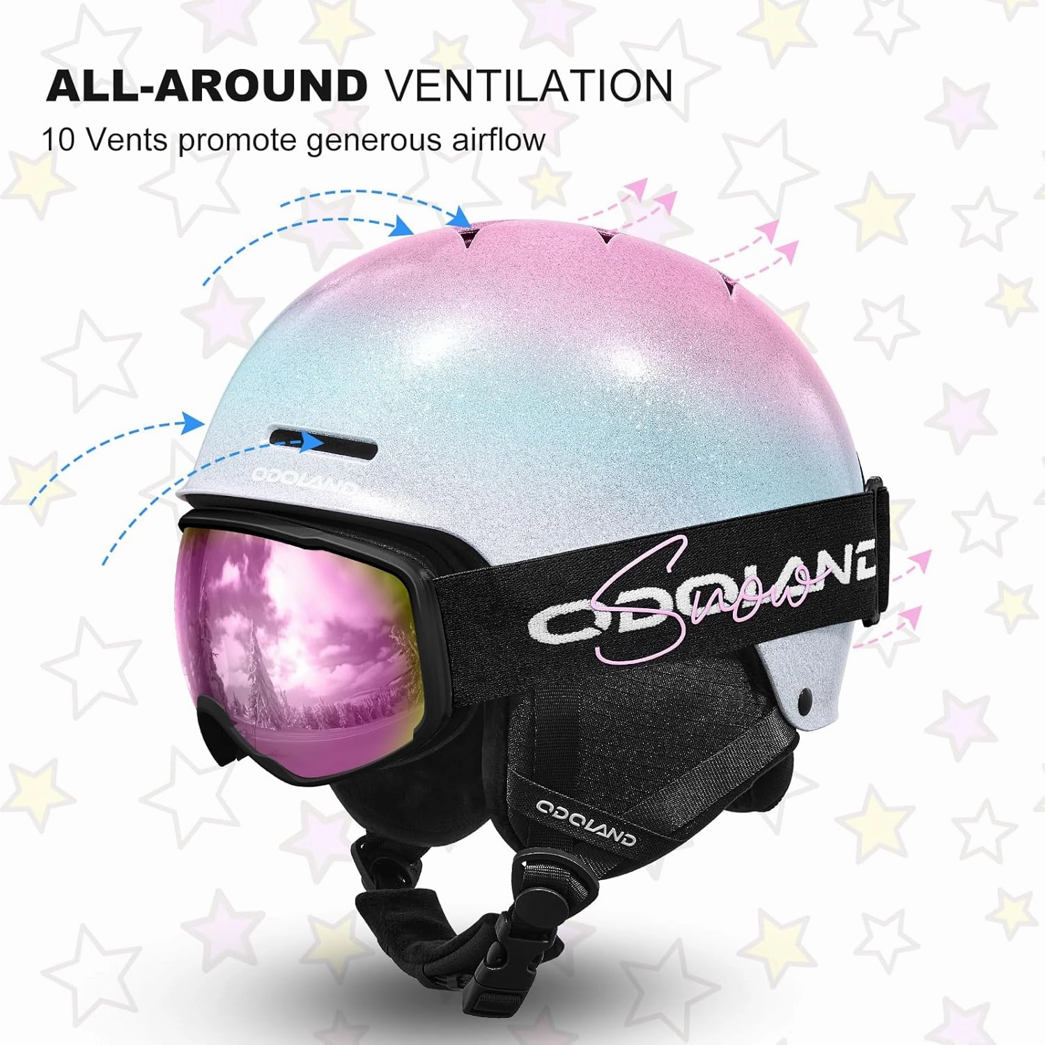 Odoland Kids Ski Helmet, Snow Helmet with Ski Goggles, Shockproof, Windproof, Safety Snow Sports Helmets and Protective Goggles for Boys Girls and Youth