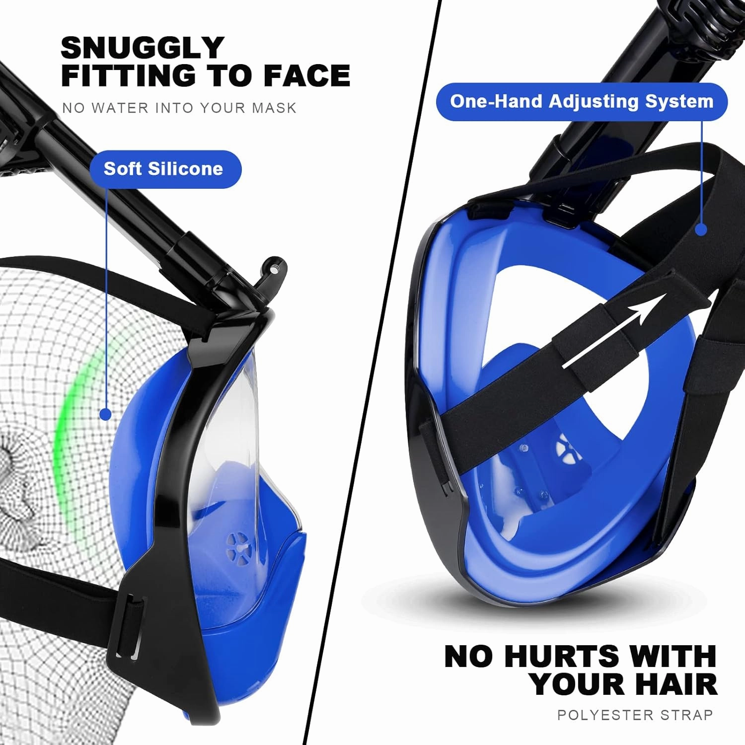 Odoland Snorkeling Packages, Full Face Snorkel Mask for Adults & Youth with Camera Mount, Adjustable Swim Fins, Anti-Fog Anti-Leak Diving Gear for Men Women Teens