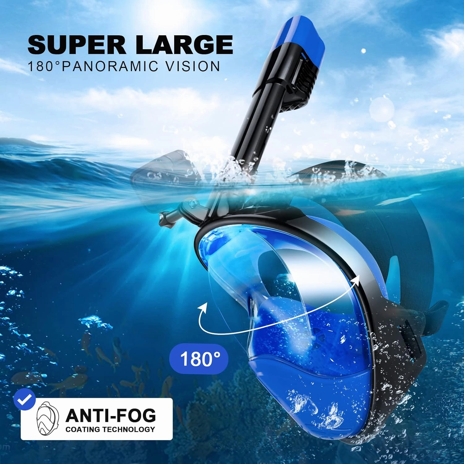Odoland Snorkeling Packages, Full Face Snorkel Mask for Adults & Youth with Camera Mount, Adjustable Swim Fins, Anti-Fog Anti-Leak Diving Gear for Men Women Teens
