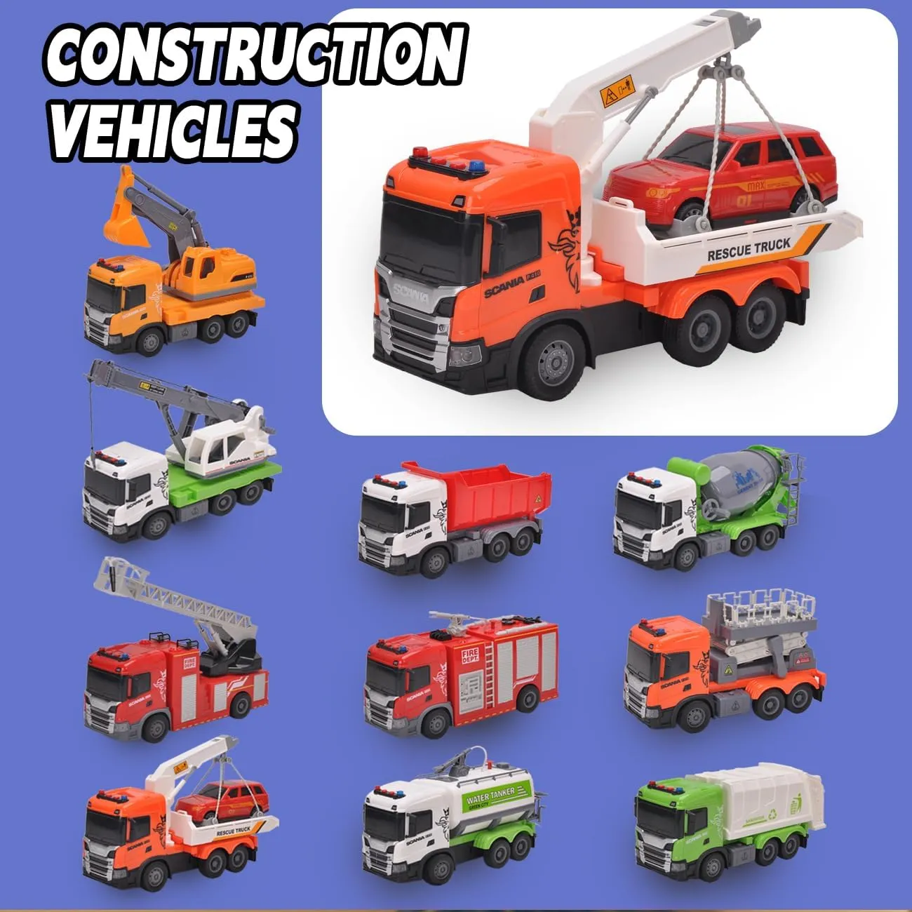 Official Licensed Scania Tow Truck with Crane Toy Kid’s Friction Powered Tow Truck Toy with Light and Sounds Boys & Girls Gifts