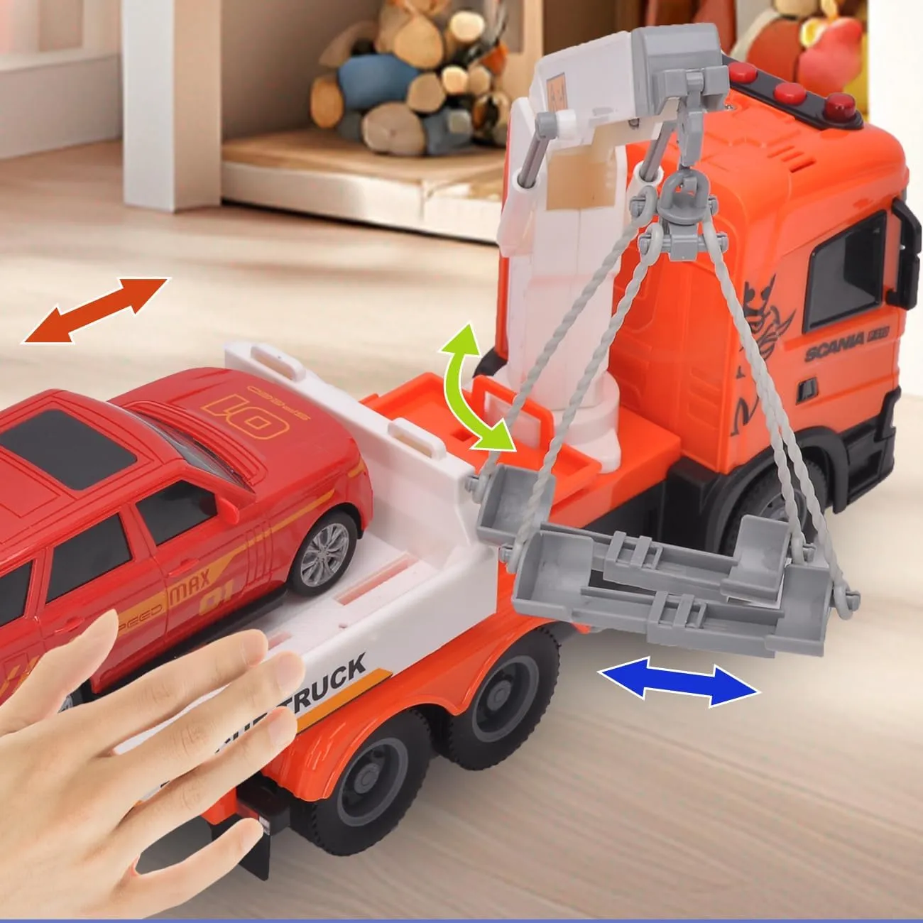 Official Licensed Scania Tow Truck with Crane Toy Kid’s Friction Powered Tow Truck Toy with Light and Sounds Boys & Girls Gifts