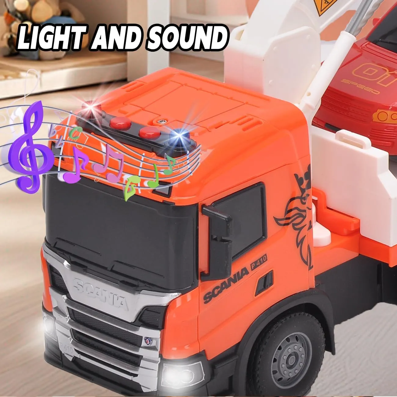 Official Licensed Scania Tow Truck with Crane Toy Kid’s Friction Powered Tow Truck Toy with Light and Sounds Boys & Girls Gifts