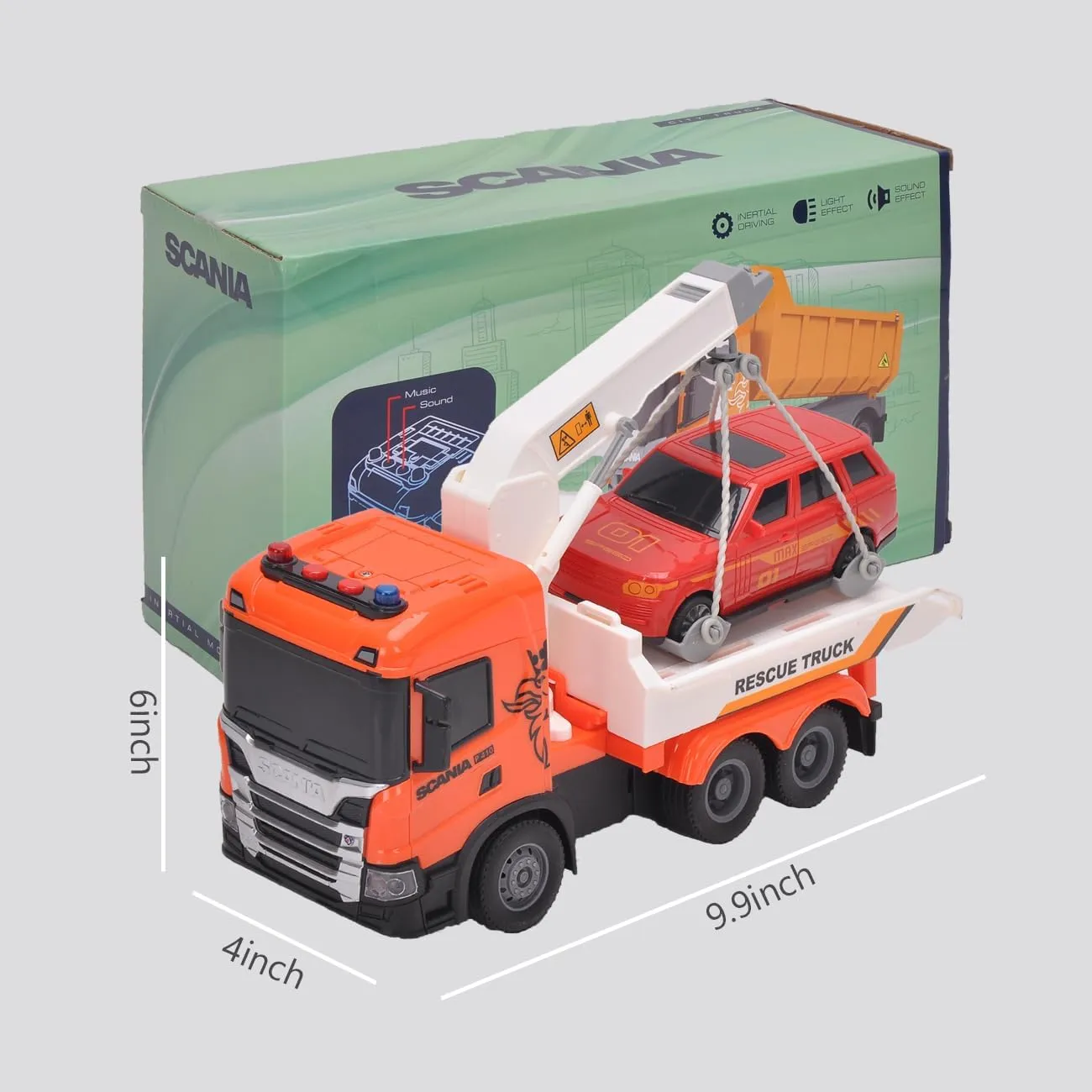 Official Licensed Scania Tow Truck with Crane Toy Kid’s Friction Powered Tow Truck Toy with Light and Sounds Boys & Girls Gifts