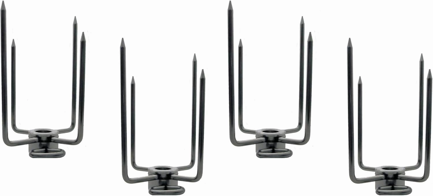 OneGrill Stainless Steel Grill Rotisserie Spit Rod Forks (Fits: 1/2 Inch Hexagon, 3/8 Inch Square, 1/2 Inch Round). 2-Pack (Includes 2 Sets)
