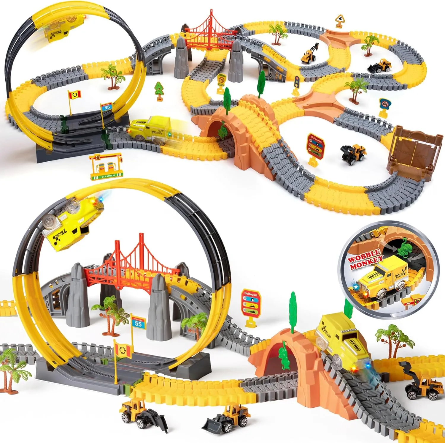 OR OR TU Toys for Boys 5-7, Race Track for Toddlers 3-5, 342Pcs Construction Toys for Boys Kids Car Track Toy Train Set Flexible Gift for 3 4 5 6 7  Years Old