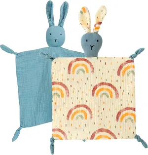 Organic Cotton Muslin Lovey Blanket, Organic Cotton Muslin Bunny Security Blanket Soft & Breathable Lovie Baby Gifts for Boys and Girls