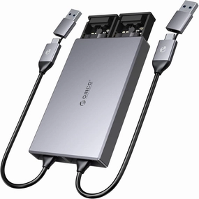 ORICO Dual-Bay NVMe M.2 SSD Enclosure Aluminum USB3.2 Gen2 10Gbps M.2 Type-C SSD Docking Station for PCIe M-Key, B&M Key 2230/2242/2260/2280 SSD, Tool-Less Installation up to 4TB