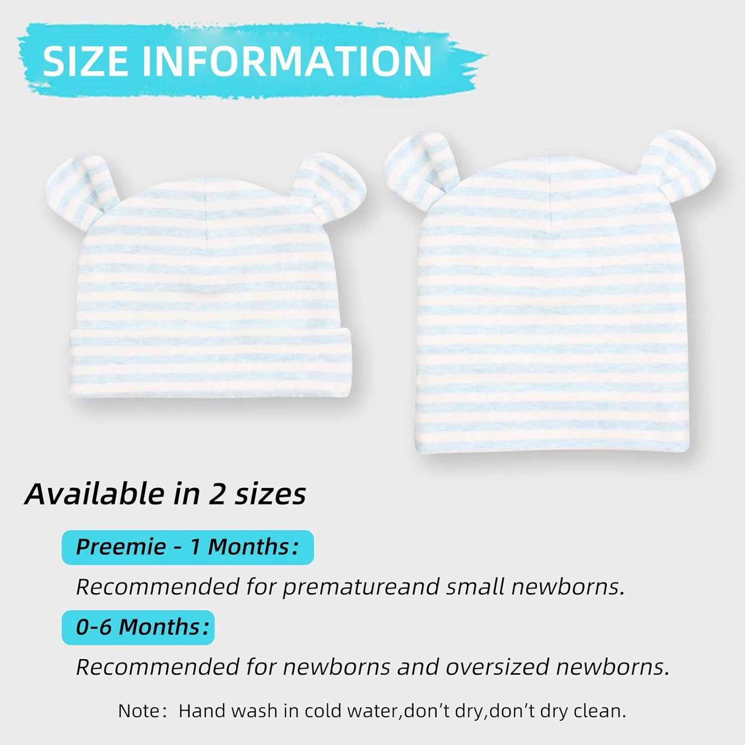 Original Cotton Newborn Hats for Girls Striped Preemie Baby Hats Bear Ears Infant Boys Beanies 0-6 Months