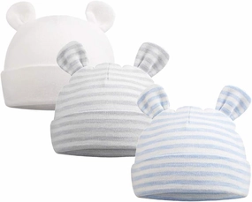 Original Cotton Newborn Hats for Girls Striped Preemie Baby Hats Bear Ears Infant Boys Beanies 0-6 Months