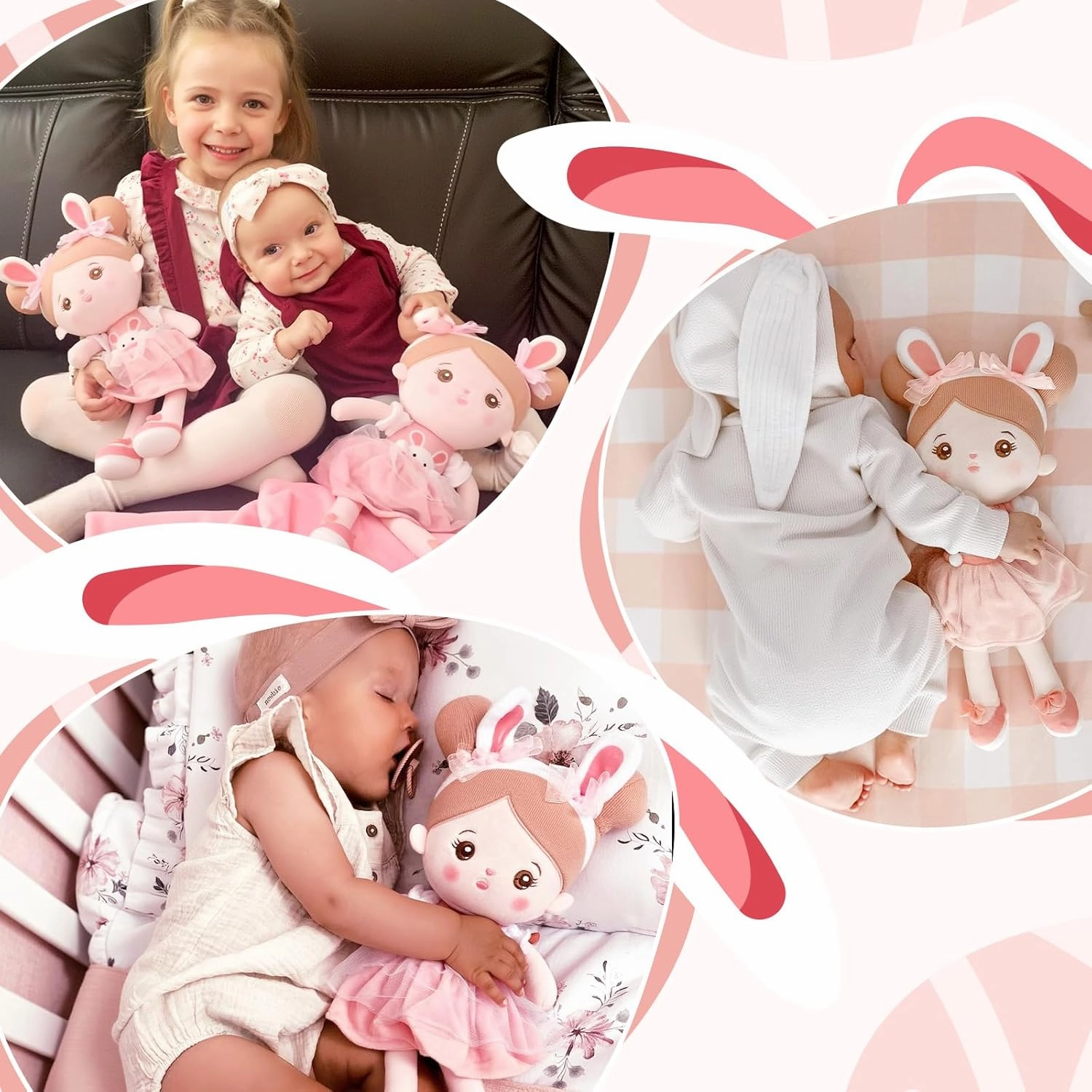 OUOZZZ Soft Baby Doll for Girls - First Baby Doll Easter Gifts Bunny Plush for Kids Easter Toys Decorations Basket Stuffers for Toddlers Infants 13"