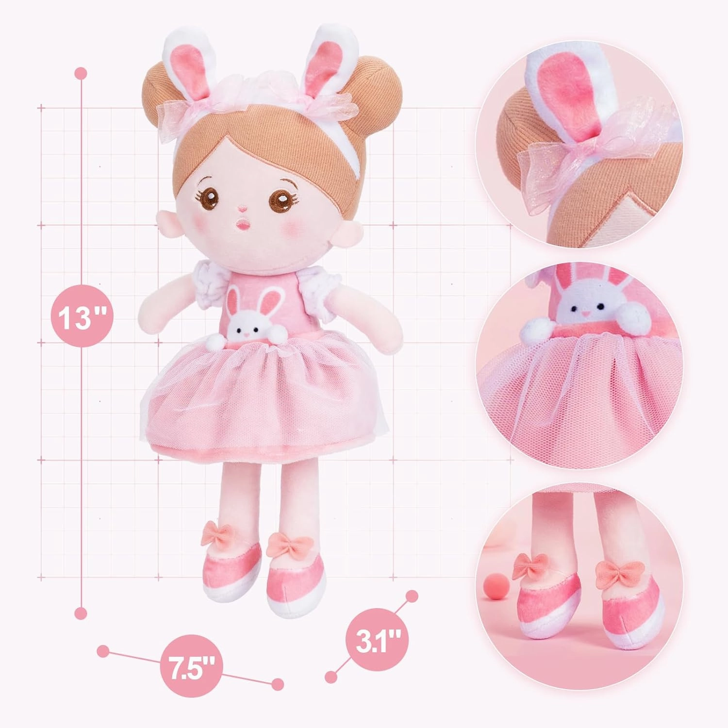 OUOZZZ Soft Baby Doll for Girls - First Baby Doll Easter Gifts Bunny Plush for Kids Easter Toys Decorations Basket Stuffers for Toddlers Infants 13"