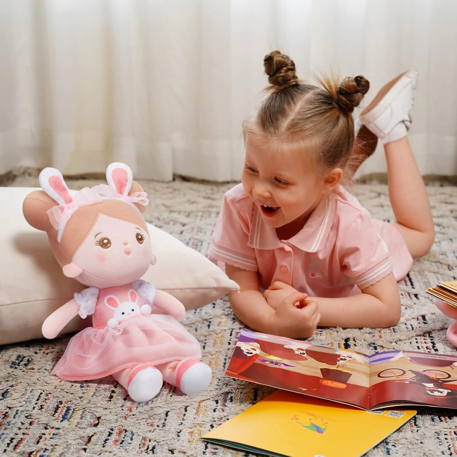OUOZZZ Soft Baby Doll for Girls - First Baby Doll Easter Gifts Bunny Plush for Kids Easter Toys Decorations Basket Stuffers for Toddlers Infants 13"
