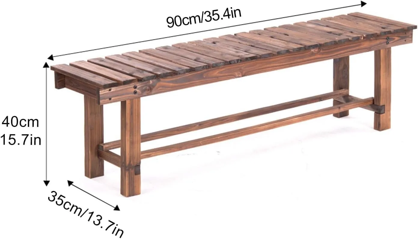 Outdoor Backless Wood Bench, 59" 2-Person Weatherproof Fir Bench, Patio Garden Seating for Porch, Yard, Park(90cm/35.4in)