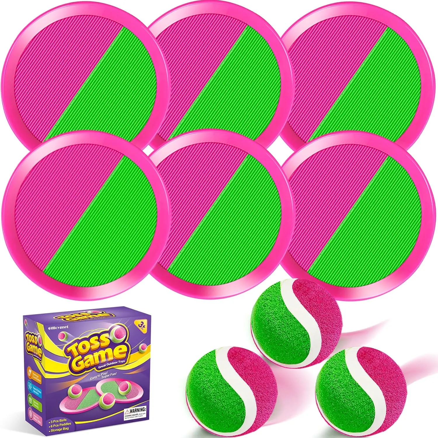 Outdoor Toys for Kids Ages 4-8, Outside Toss Game Set for 3 4 5 6 7 8 -12 Year Old Boys Girls, Catch Ball Toys for Beach, Pool, Yard - Toddlers Birthday Gifts Easter Basket Stuffers(6Pcs Pink Paddles)