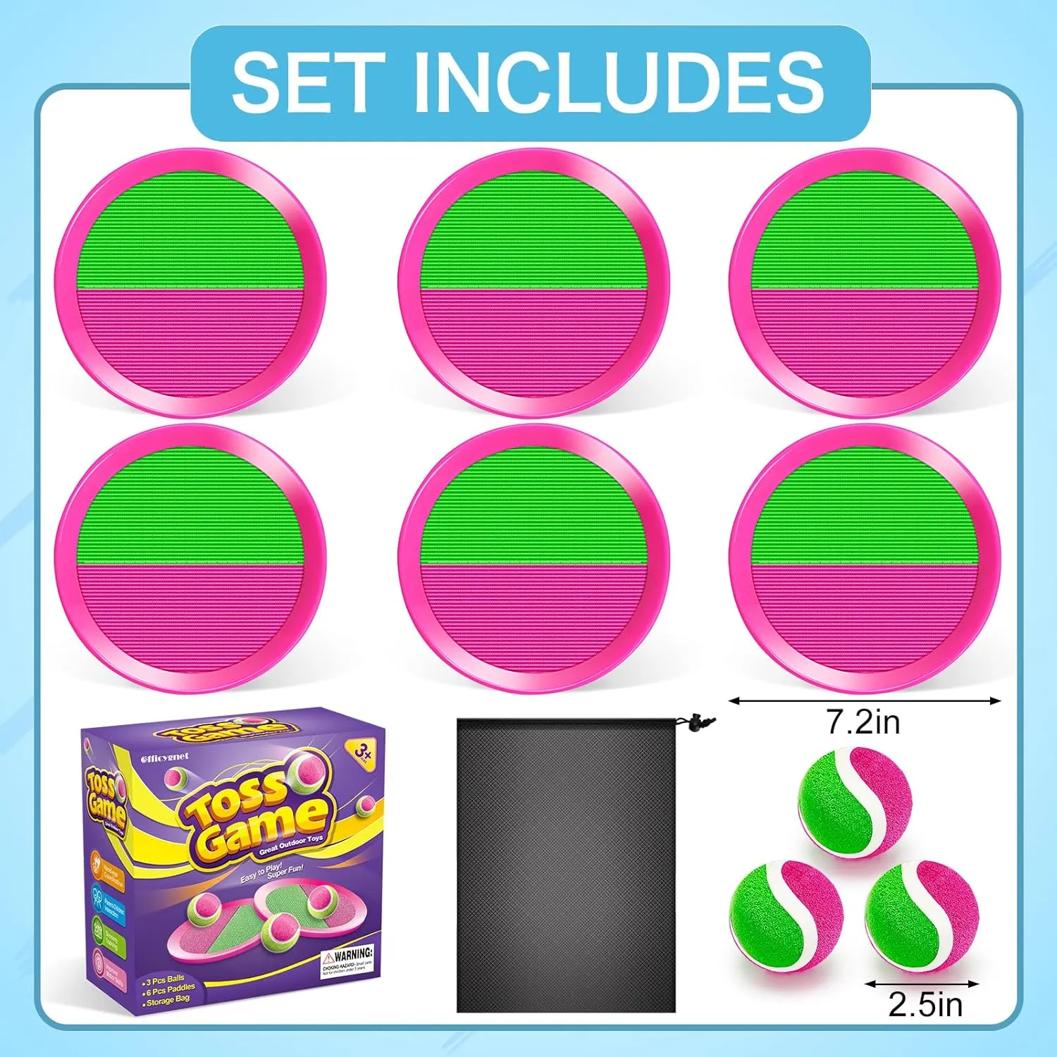 Outdoor Toys for Kids Ages 4-8, Outside Toss Game Set for 3 4 5 6 7 8 -12 Year Old Boys Girls, Catch Ball Toys for Beach, Pool, Yard - Toddlers Birthday Gifts Easter Basket Stuffers(6Pcs Pink Paddles)