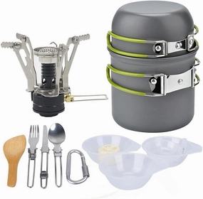 Outdoor Picnic Cookware Set, with Camping Stove Non-Stick Pot and Pans, 1-2 People Camping Hiking Backpacking Cooking Stove Pot Combination Portable Field Tableware