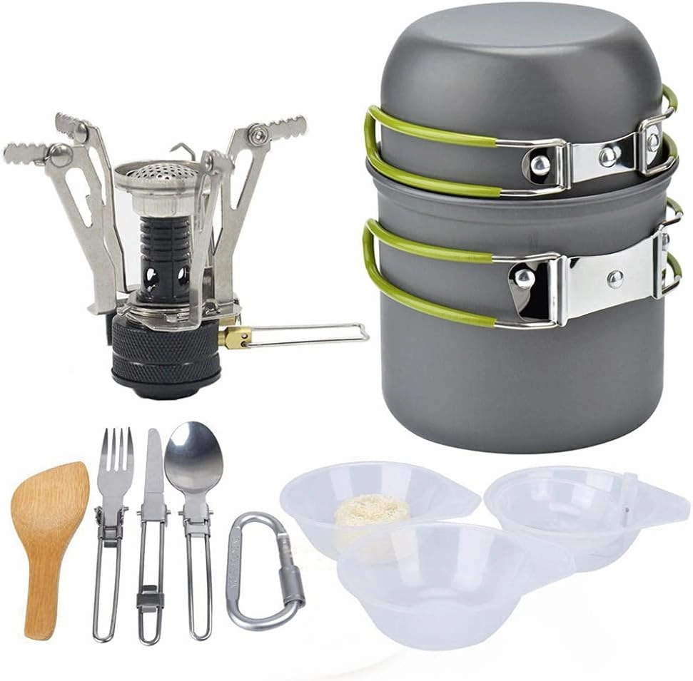 Outdoor Picnic Cookware Set, with Camping Stove Non-Stick Pot and Pans, 1-2 People Camping Hiking Backpacking Cooking Stove Pot Combination Portable Field Tableware