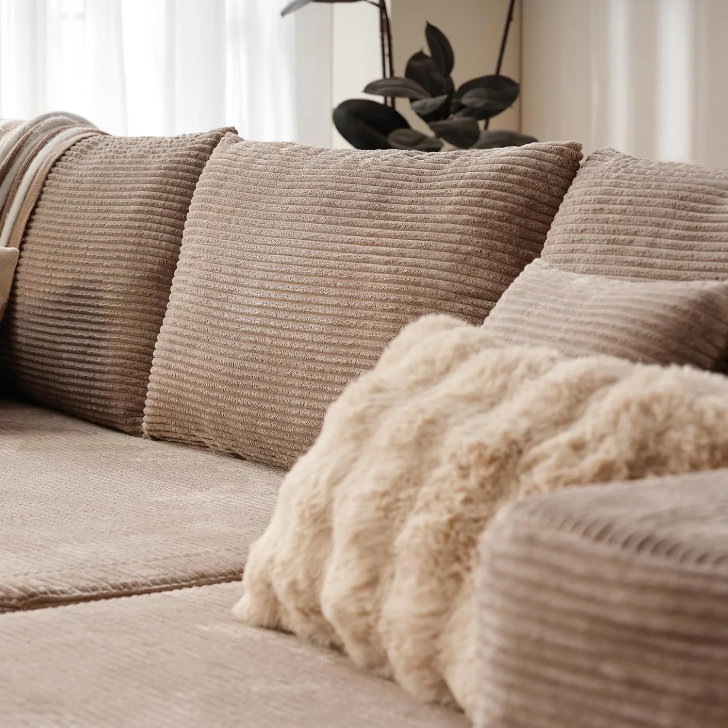 ovios 104" Cloud Sectional Couch with L-Shape Chaise,Modern Modular Sofa with Deep Seat, Upholstered Couches for Living Room Bedroom,No Assembly Required, Camel (Corduroy Fabric)