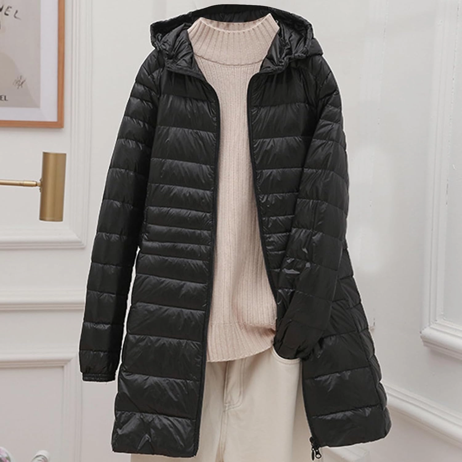 Packable Puffer Jacket Women Lightweight Padded Coats with Hood Long Winter Warm Casual Travel Down Jackets
