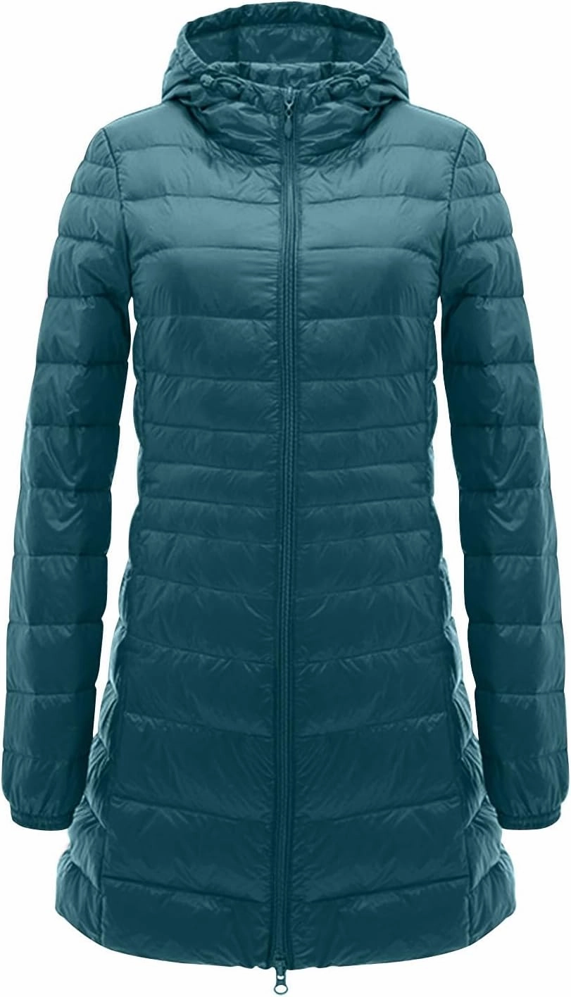 Packable Puffer Jacket Women Lightweight Padded Coats with Hood Long Winter Warm Casual Travel Down Jackets