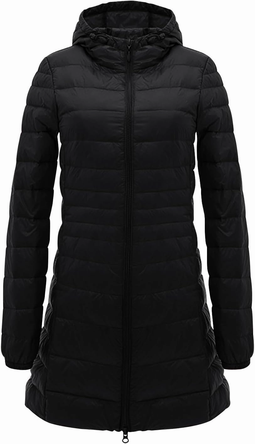 Packable Puffer Jacket Women Lightweight Padded Coats with Hood Long Winter Warm Casual Travel Down Jackets