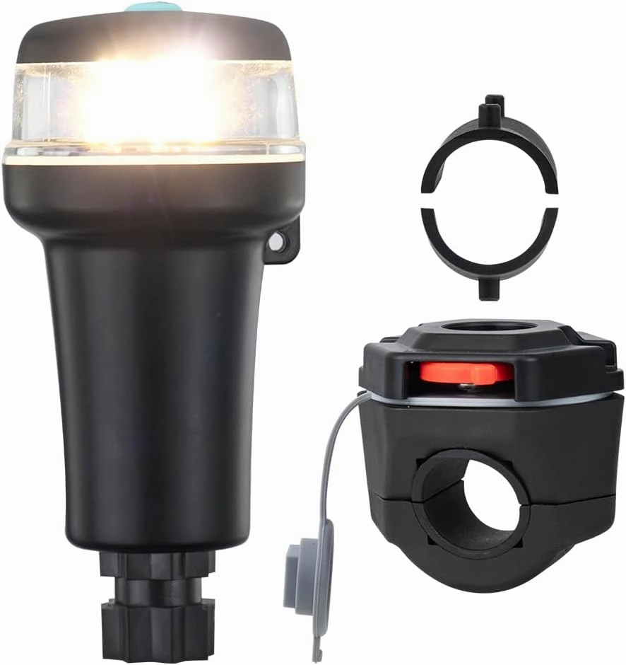 Pactrade Marine Navigation Lights for Boats LED - White Battery Powered Nav Lights for Boats - Rail Mount, Fixed Base, 2-Mode Operation - 1NM Waterproof
