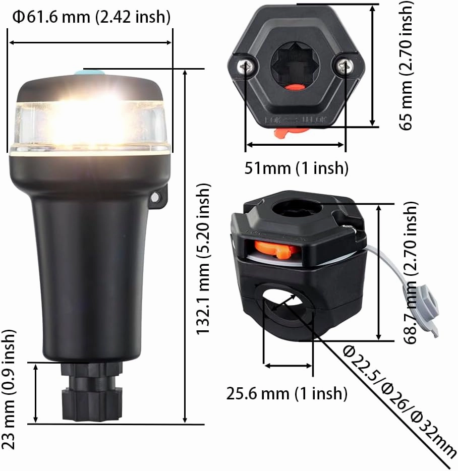 Pactrade Marine Navigation Lights for Boats LED - White Battery Powered Nav Lights for Boats - Rail Mount, Fixed Base, 2-Mode Operation - 1NM Waterproof