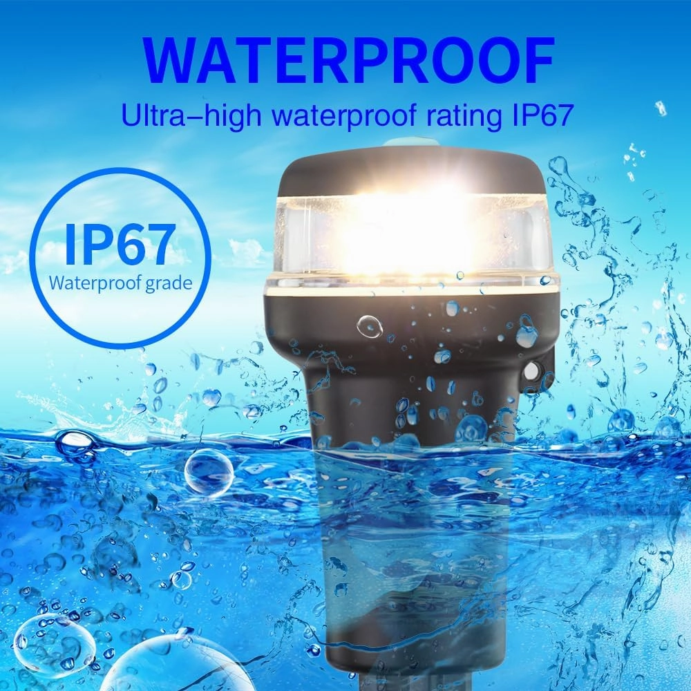 Pactrade Marine Navigation Lights for Boats LED - White Battery Powered Nav Lights for Boats - Rail Mount, Fixed Base, 2-Mode Operation - 1NM Waterproof