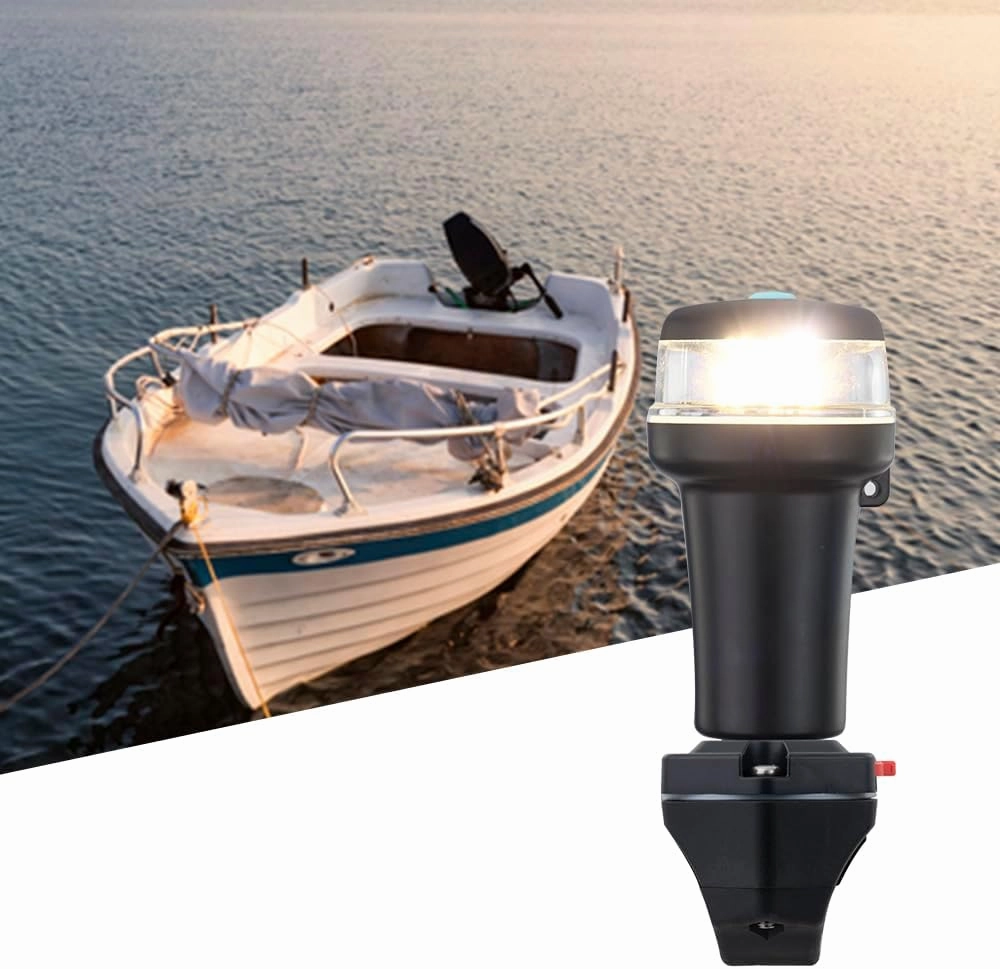 Pactrade Marine Navigation Lights for Boats LED - White Battery Powered Nav Lights for Boats - Rail Mount, Fixed Base, 2-Mode Operation - 1NM Waterproof