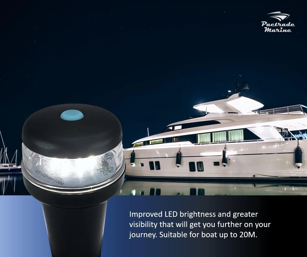 Pactrade Marine Navigation Lights for Boats LED - White Battery Powered Nav Lights for Boats - Rail Mount, Fixed Base, 2-Mode Operation - 1NM Waterproof